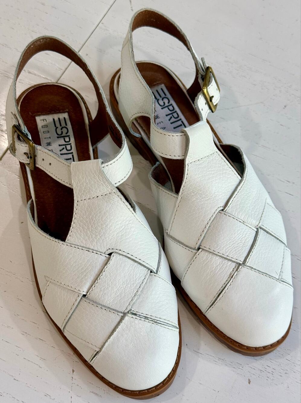 Vintage Esprit White Leather Fisherman Sandals Made in Brazil NWOB Women’s 8